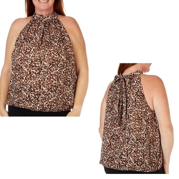 NWT Cooper & Ella 1X Halter Brown Cheetah animal print sleeveless  top - Picture 1 of 12